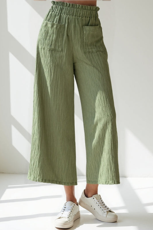 Veronica – Pantaloni Ampi in Tessuto Goffrato Vita Alta Donna