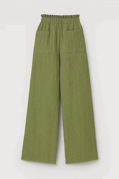 Veronica – Pantaloni Ampi in Tessuto Goffrato Vita Alta Donna