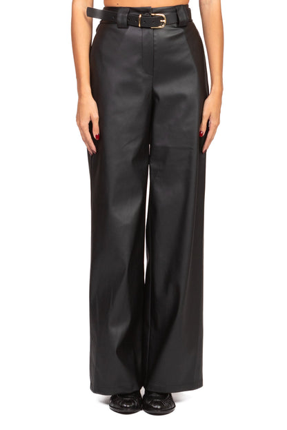 Paola - Pantalone Ecopelle Gamba Dritta Art Nero