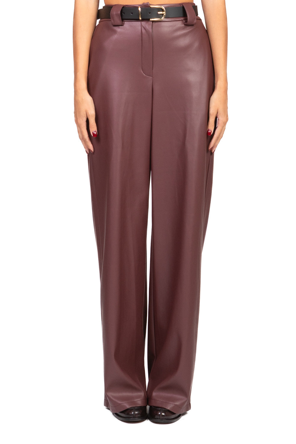 Paola - Pantalone Ecopelle Gamba Dritta Art Panna