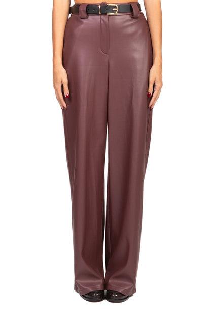 Paola - Pantalone Ecopelle Gamba Dritta Art Panna