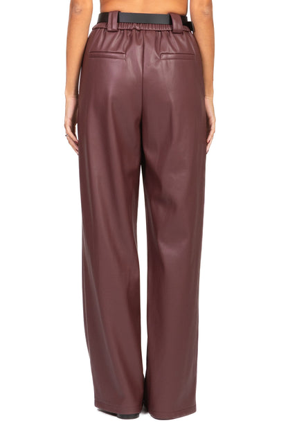 Paola - Pantalone Ecopelle Gamba Dritta Art Panna