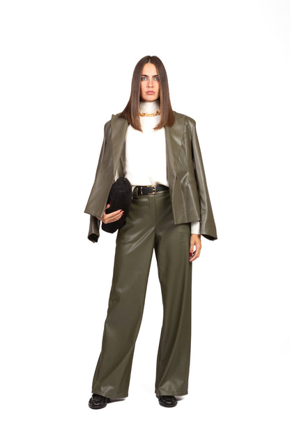 Paola - Pantalone Ecopelle Gamba Dritta Art Verde