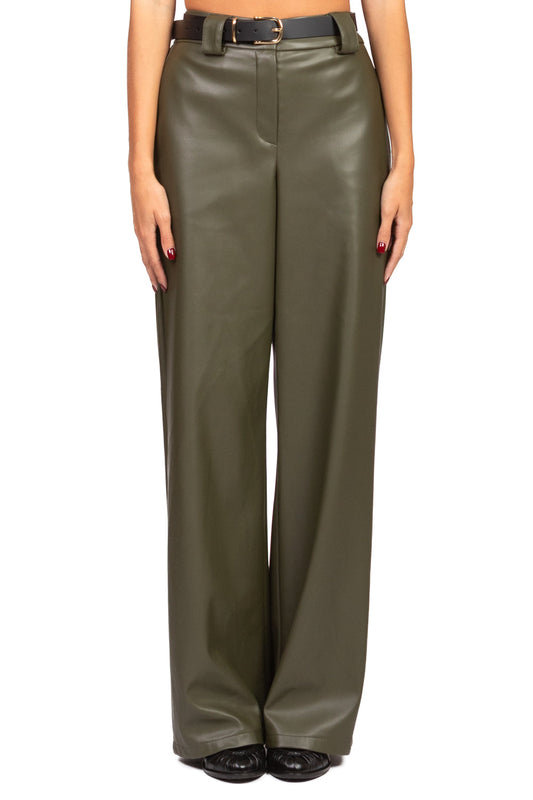 Paola - Pantalone Ecopelle Gamba Dritta Art Verde