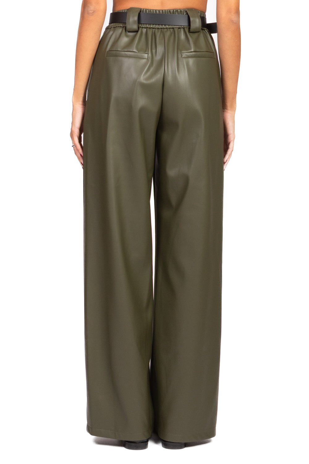 Paola - Pantalone Ecopelle Gamba Dritta Art Verde