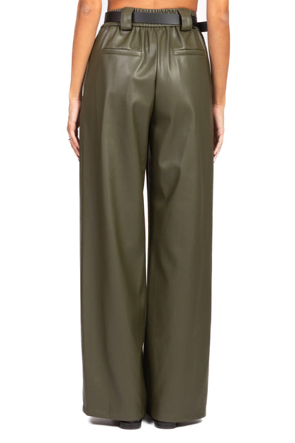 Paola - Pantalone Ecopelle Gamba Dritta Art Verde