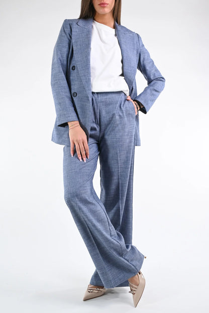 Paoletta - Giacca Doppiopetto Trama Lino Elegante Donna Blu