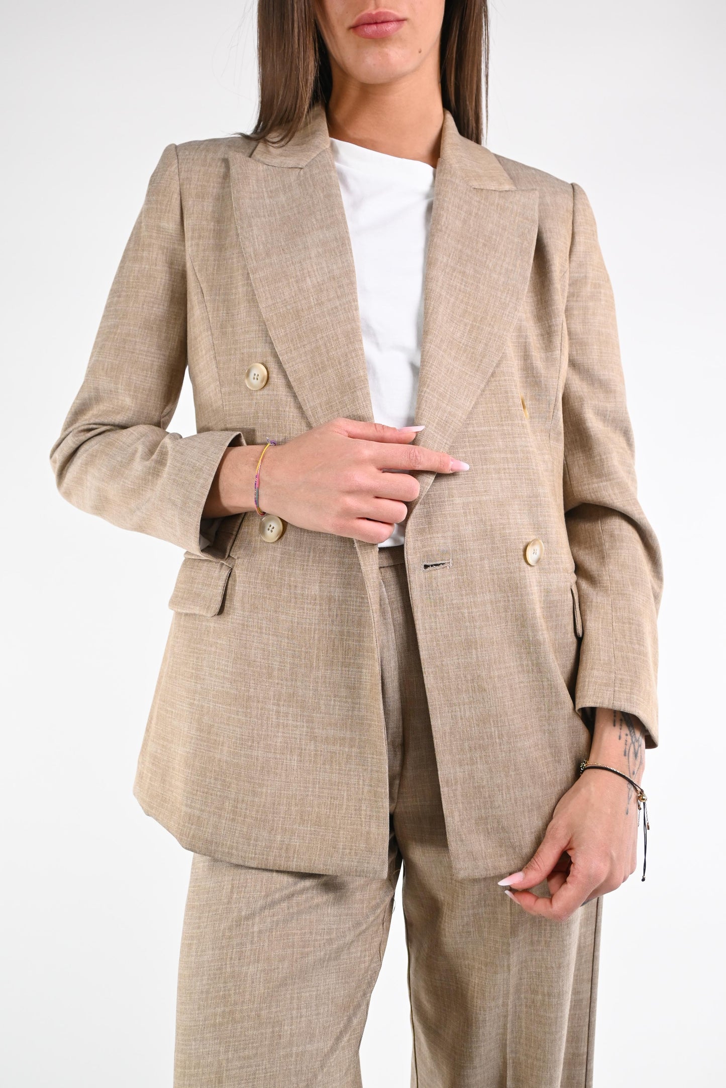 Paoletta - Giacca Doppiopetto Trama Lino Elegante Donna Cammello