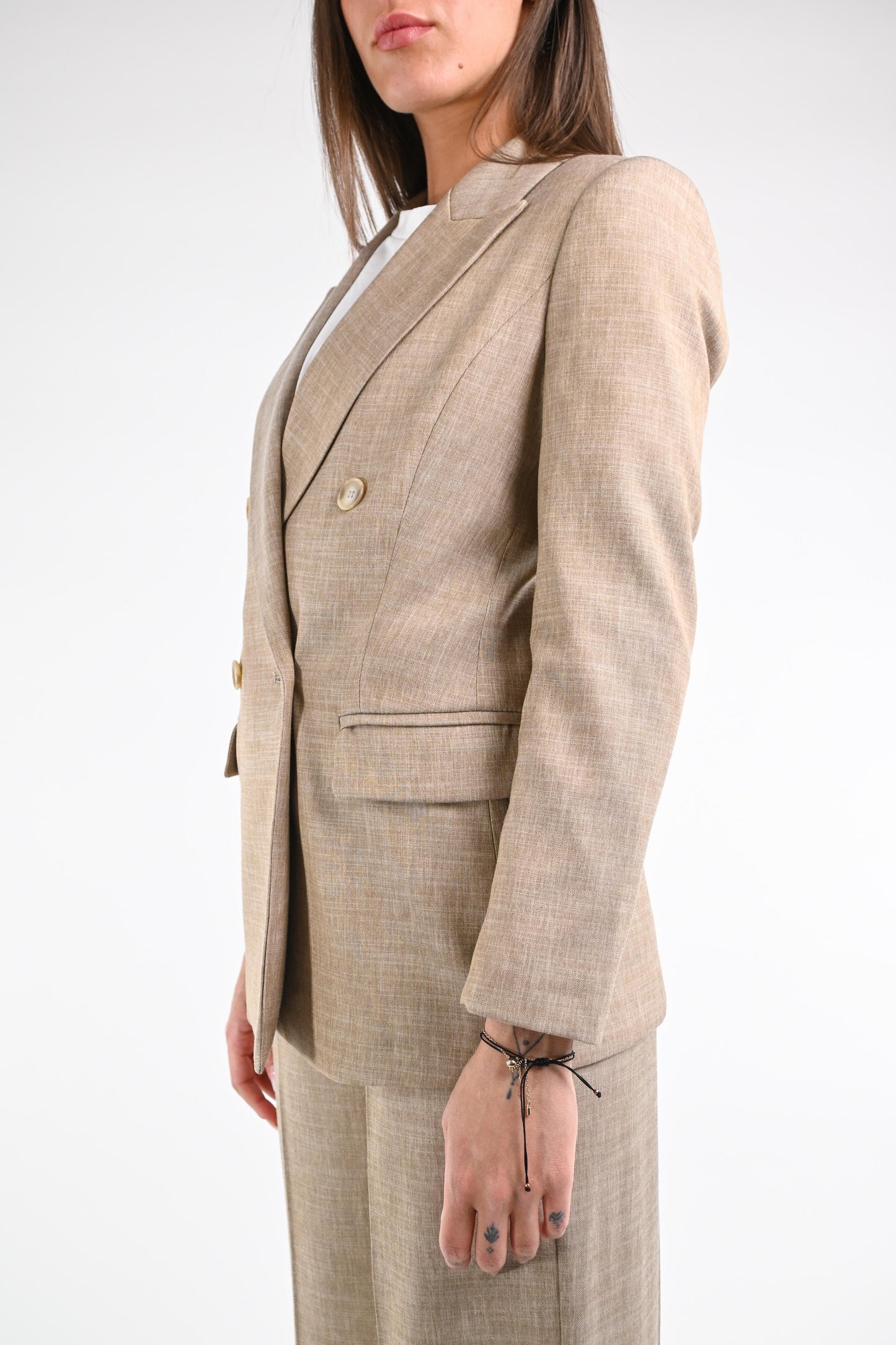 Paoletta - Giacca Doppiopetto Trama Lino Elegante Donna Cammello