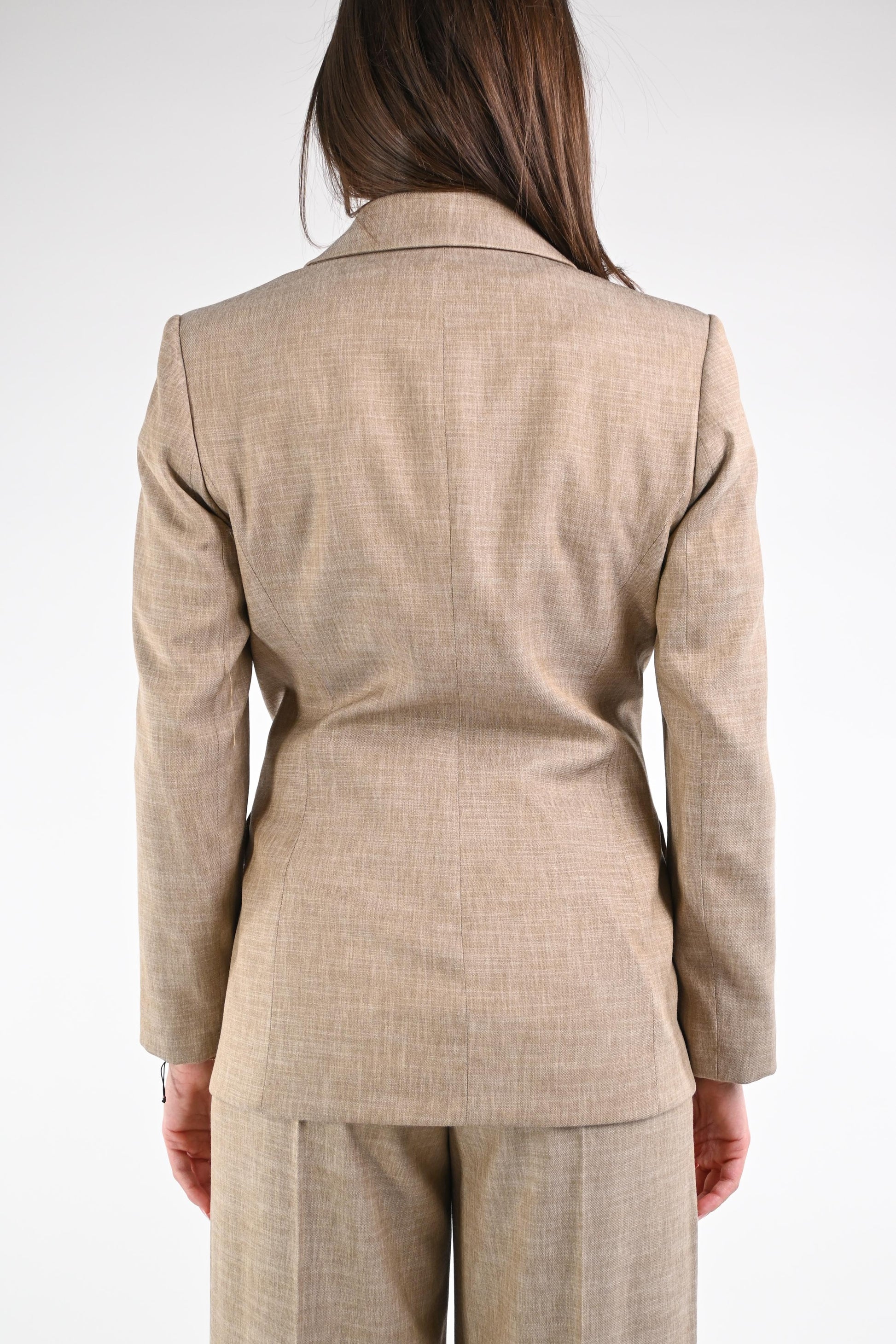 Paoletta - Giacca Doppiopetto Trama Lino Elegante Donna Cammello