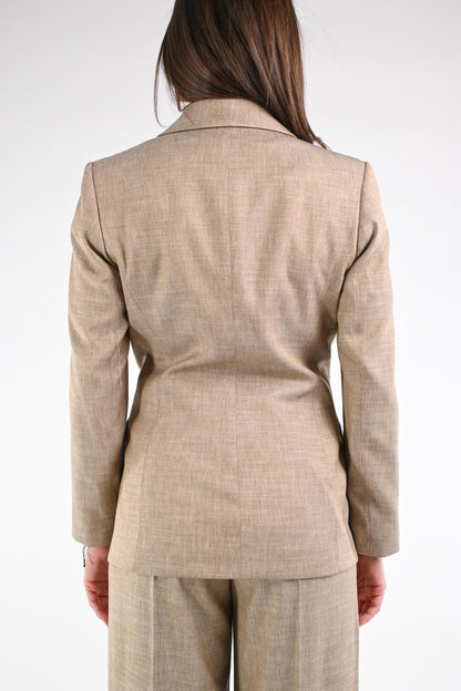 Paoletta - Giacca Doppiopetto Trama Lino Elegante Donna Cammello