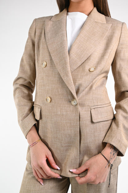 Paoletta - Giacca Doppiopetto Trama Lino Elegante Donna Cammello