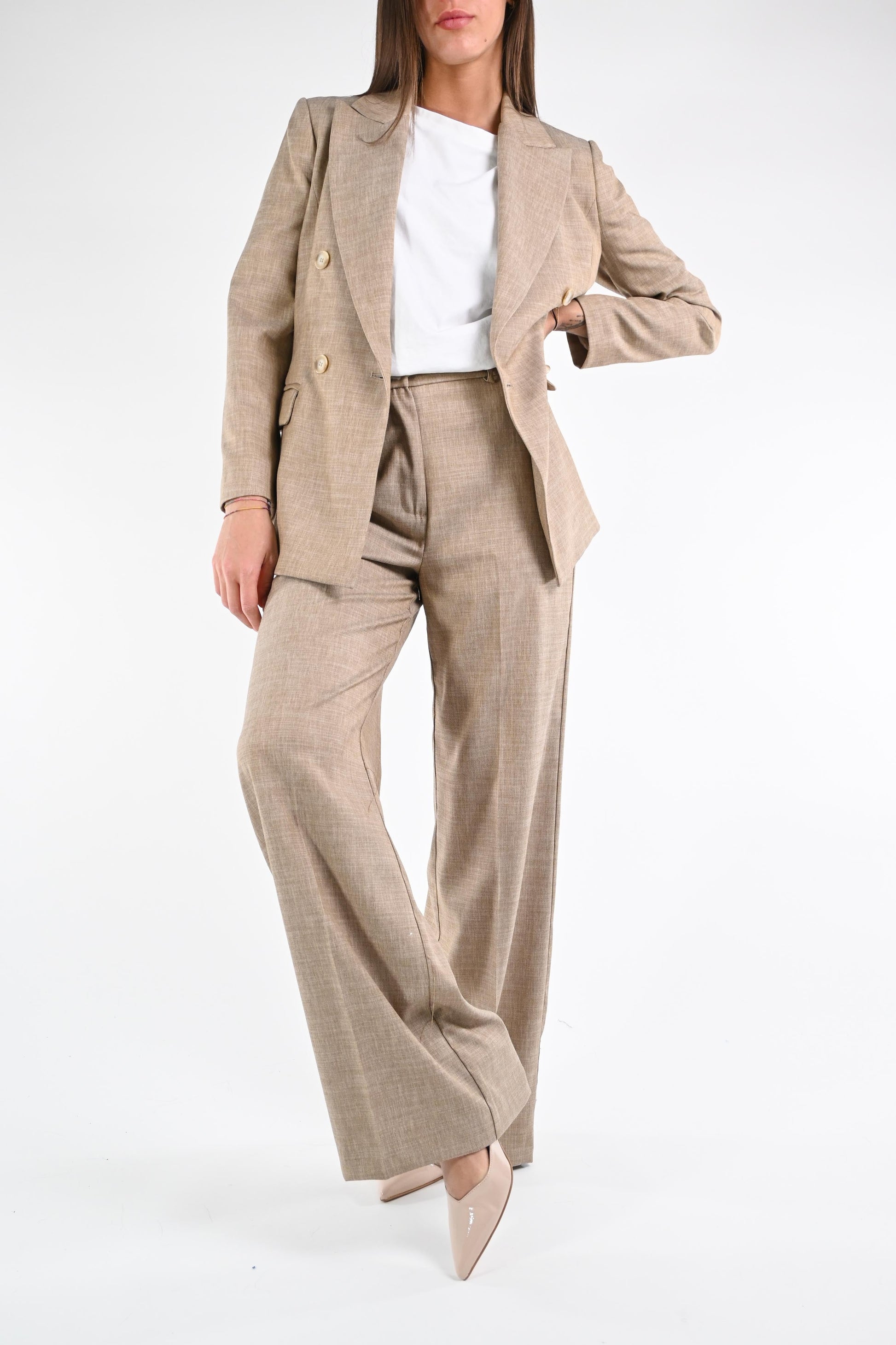 Paoletta - Giacca Doppiopetto Trama Lino Elegante Donna Cammello