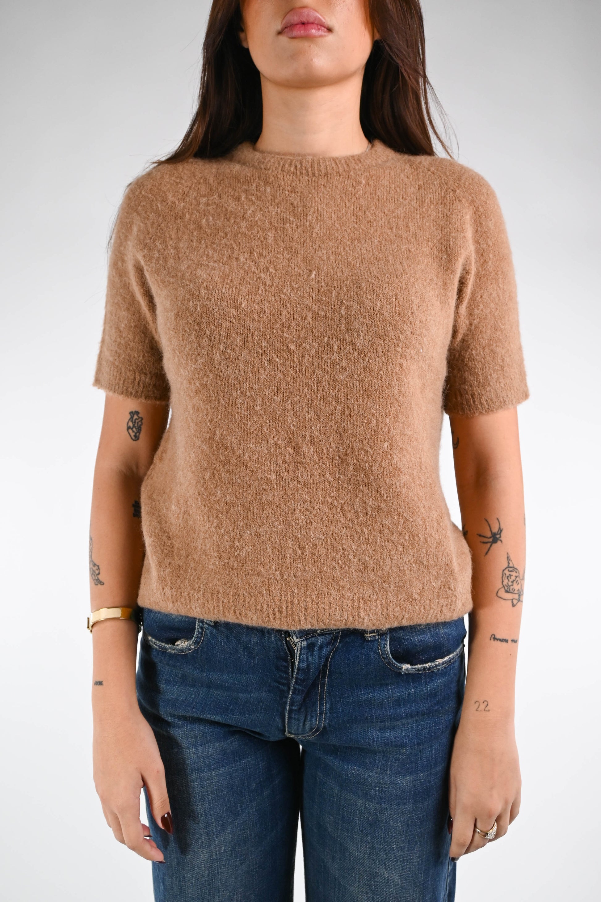 Paolita - Maglia Baby Alpaca Manica Corta Elegante Cammello 