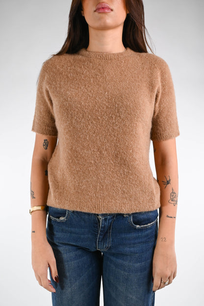 Paolita - Maglia Baby Alpaca Manica Corta Elegante Cammello 