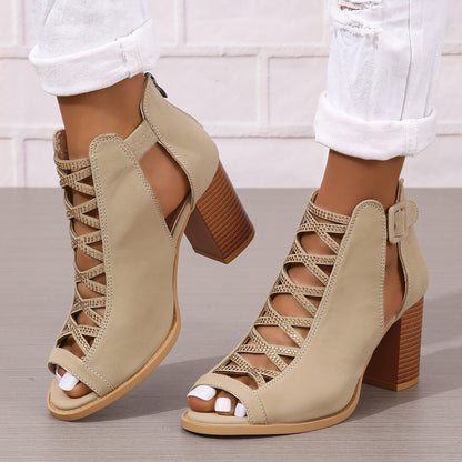 Pasqualina - Sandali donna con tacco spesso plateau Khaki