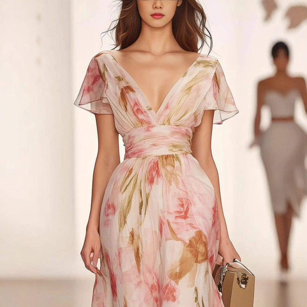 Patrina - Abito lungo donna elegante svasato Rosa