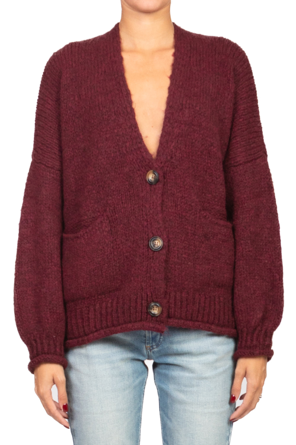 Patrizia - Cardigan Over Manica Palloncino Art Bordeaux