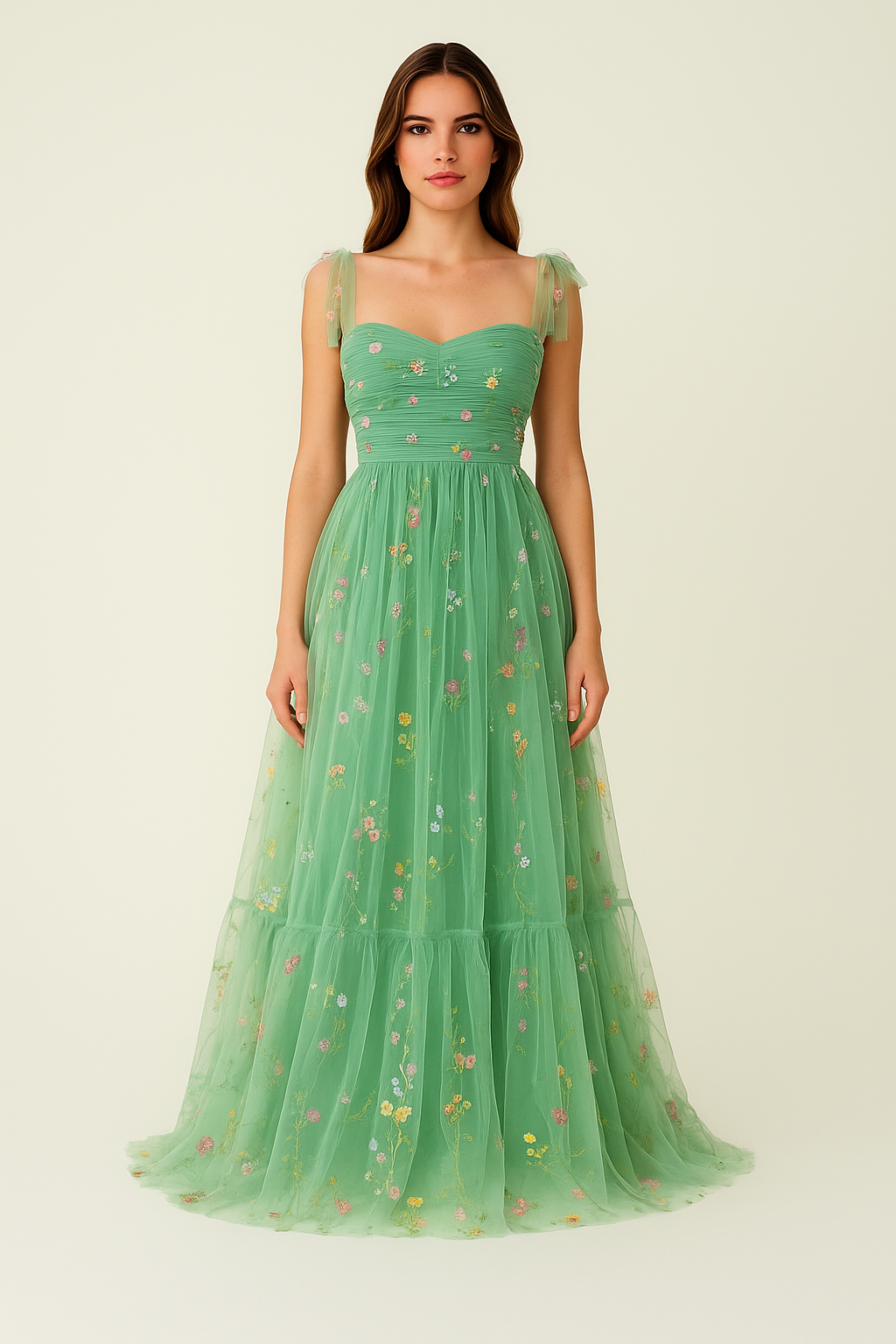 Patrizia – Abito da Ballo in Tulle Ricamato Donna Verde  Lungo