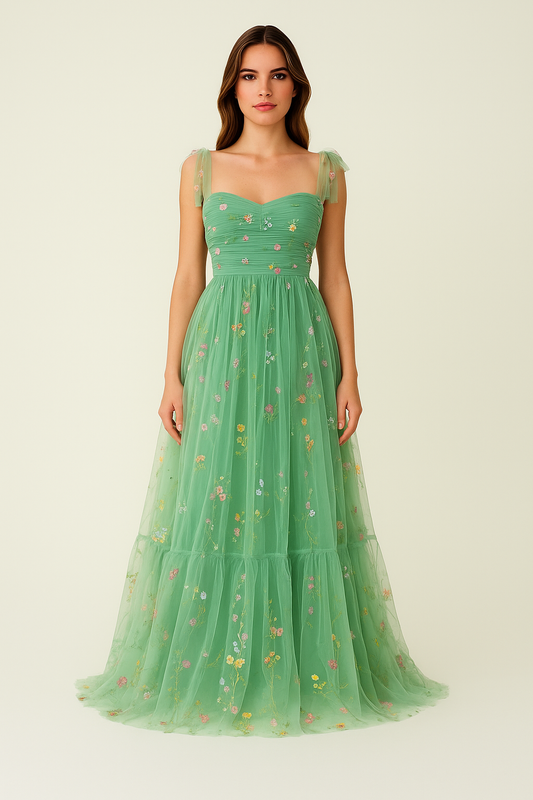 Patrizia – Abito da Ballo in Tulle Ricamato Donna Verde  Lungo