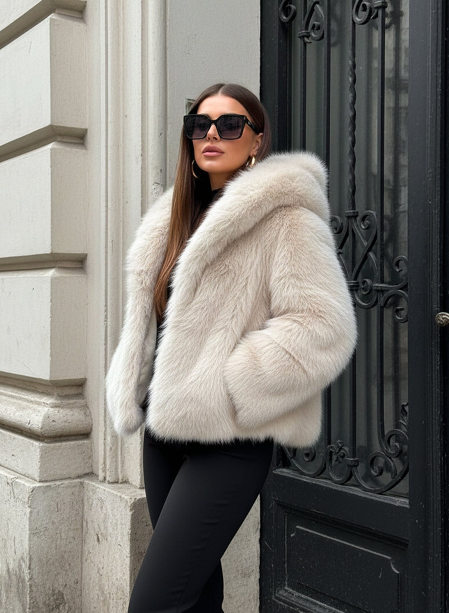 Olimpia – Giacca Beige Con Cappuccio E Chiusura Zip