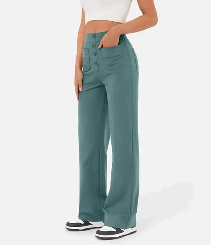 Pia – Pantaloni Vita Alta con Bottoni Donna Verde salvia
