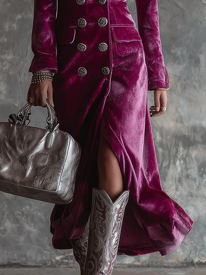 Piera - Abito Maxi Blazer Lungo in Velluto Lila  