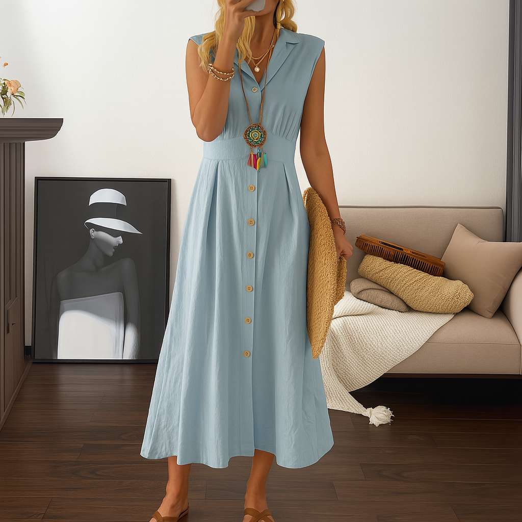 Piercarla - Abito lungo donna elegante linea A Azzurro