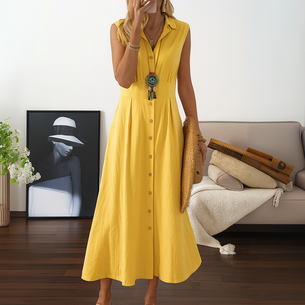 Piercarla - Abito lungo donna elegante linea A Giallo