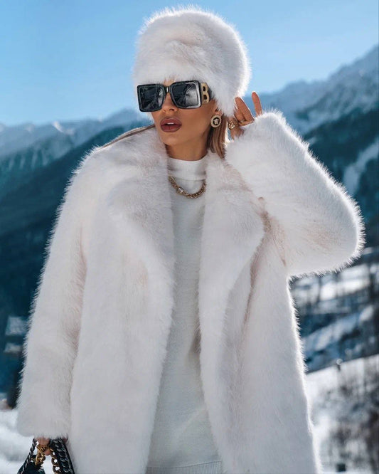 Pierina - Cappotto Lungo in Eco-Pelliccia Bianca Neve Bianco