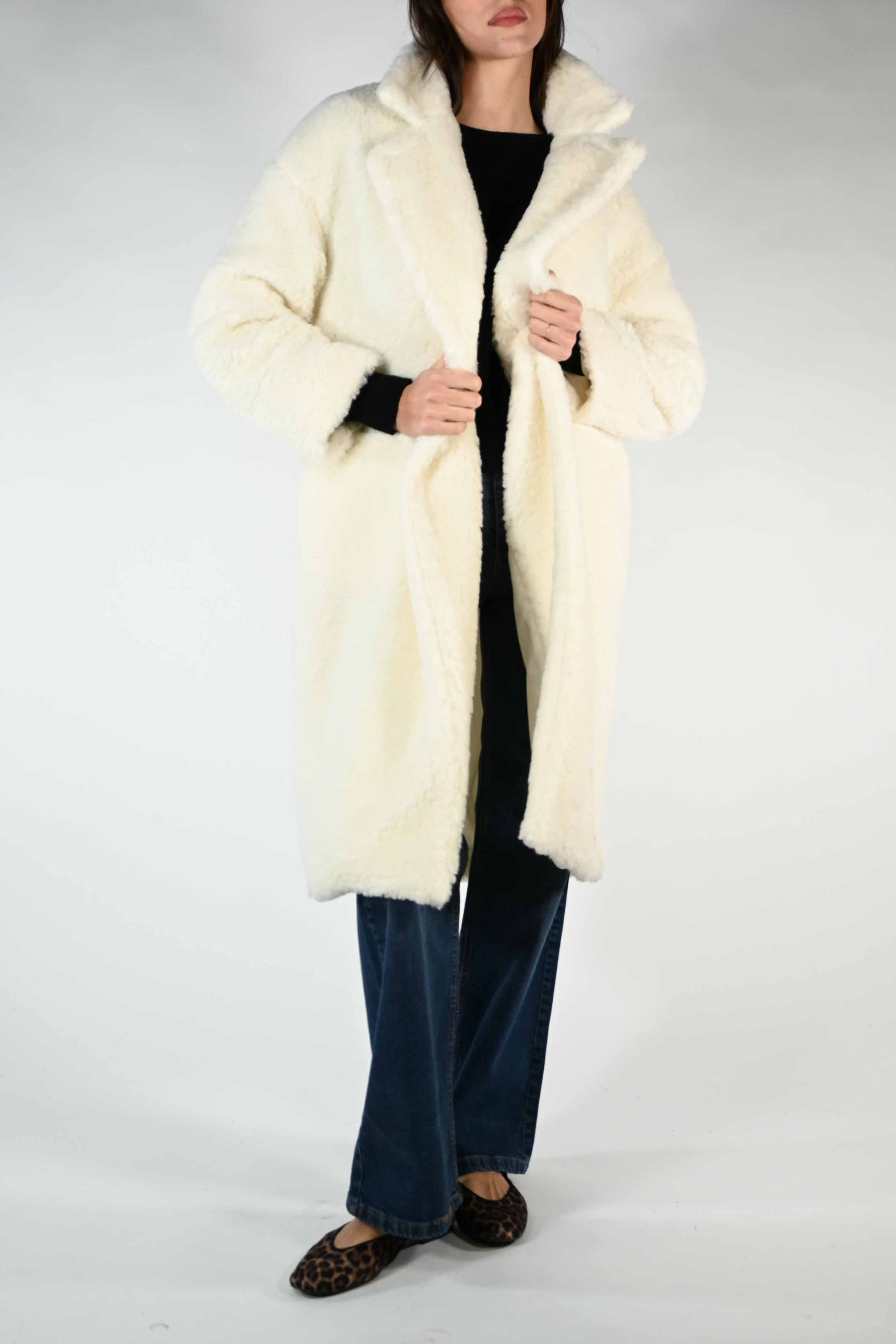 Pierina - Cappotto Orsetto Misto Lana Doppiopetto Elegante Panna 