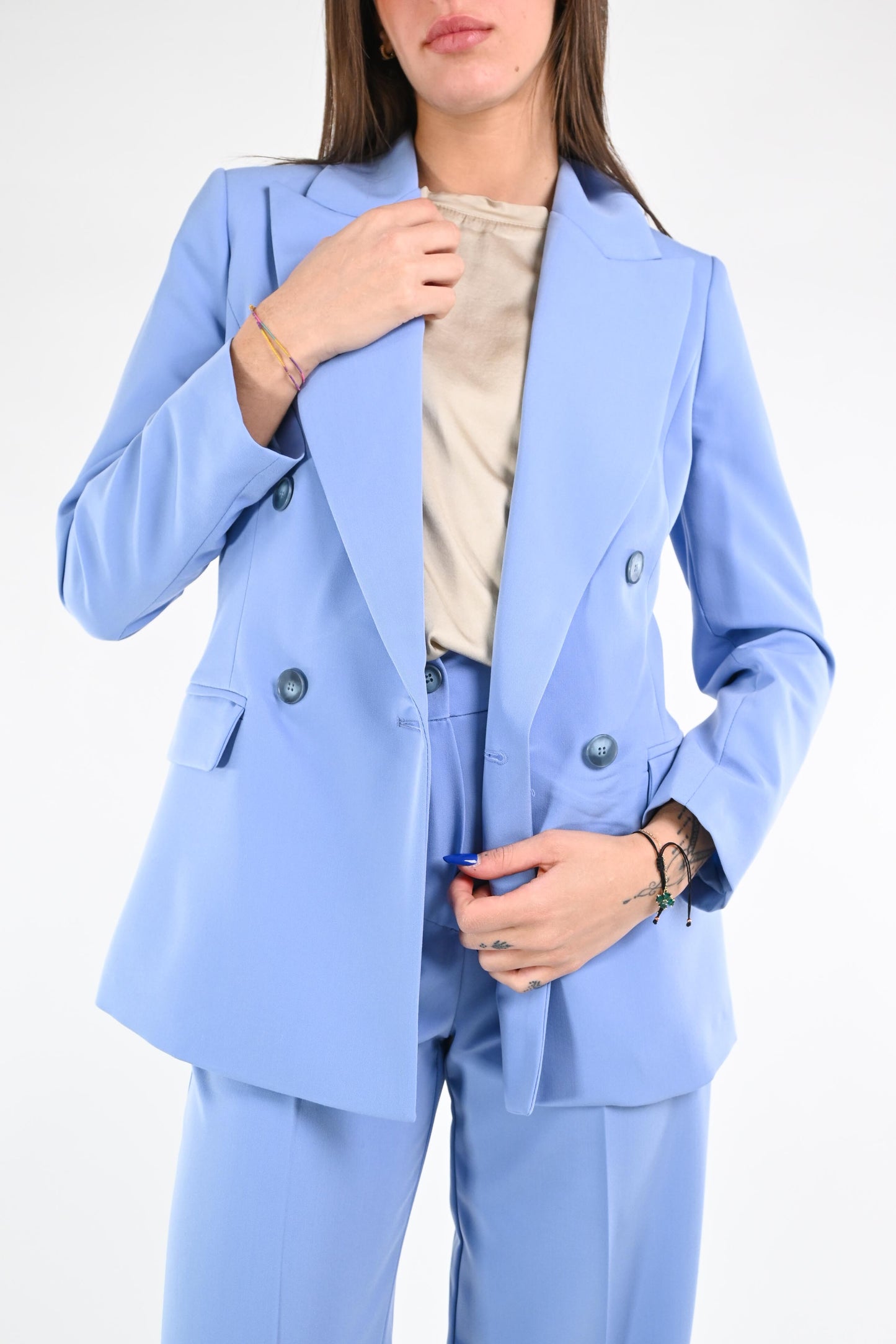 Pina - Giacca Doppiopetto Elegante Donna Autunno Art Celeste 