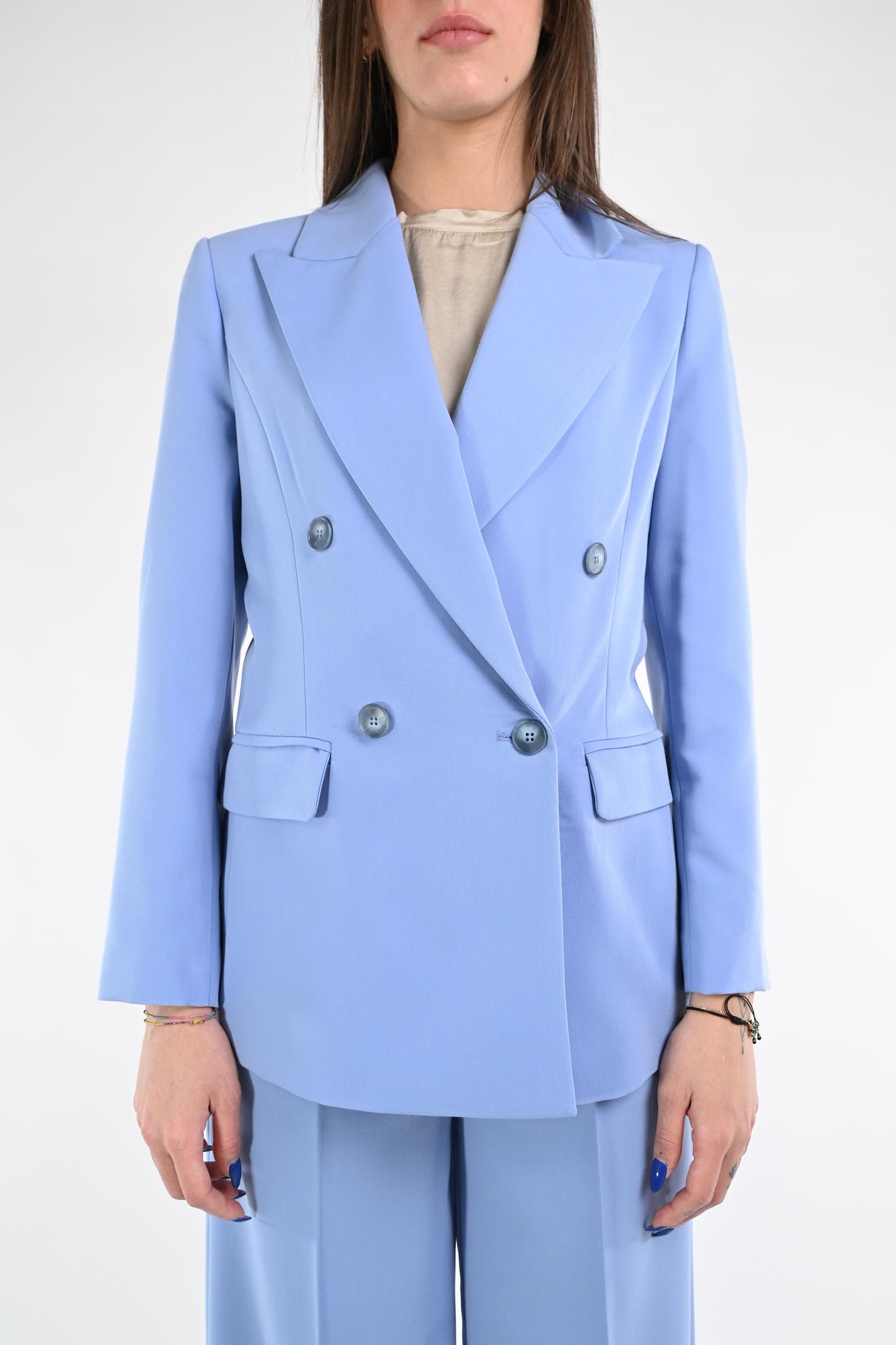 Pina - Giacca Doppiopetto Elegante Donna Autunno Art Celeste 