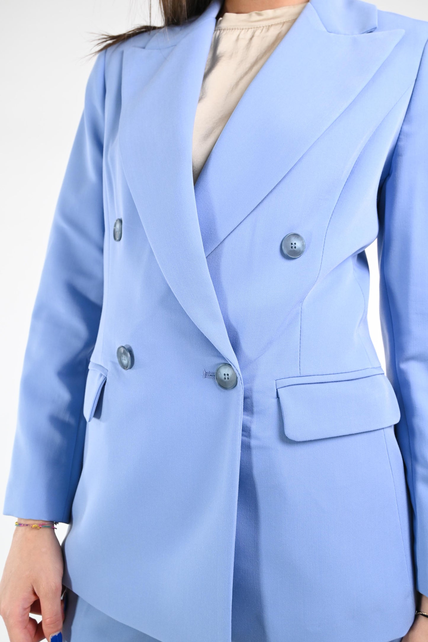 Pina - Giacca Doppiopetto Elegante Donna Autunno Art Celeste 