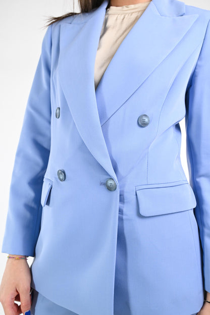 Pina - Giacca Doppiopetto Elegante Donna Autunno Art Celeste 