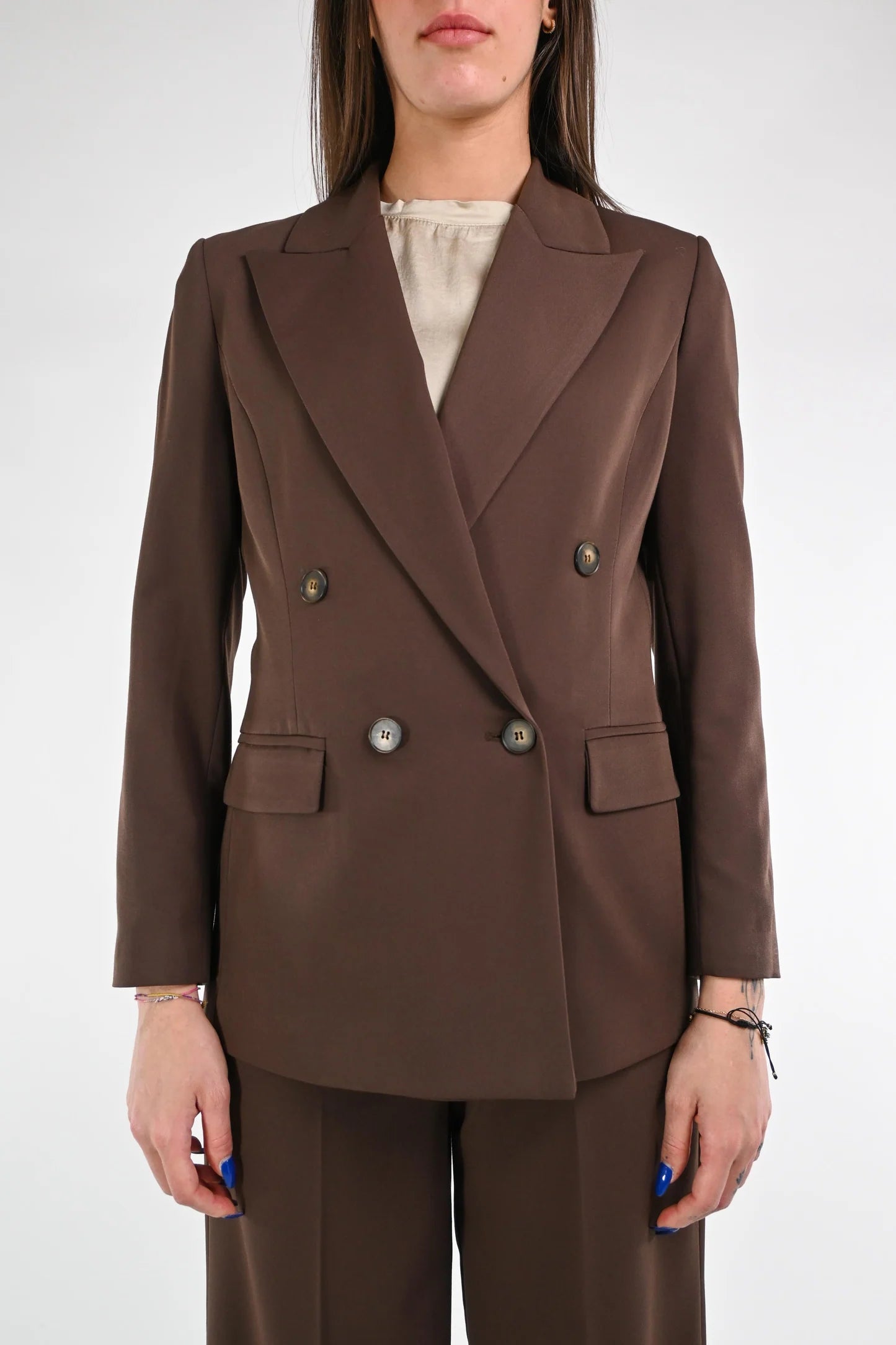 Pina - Giacca Doppiopetto Elegante Donna Autunno Art  Moro