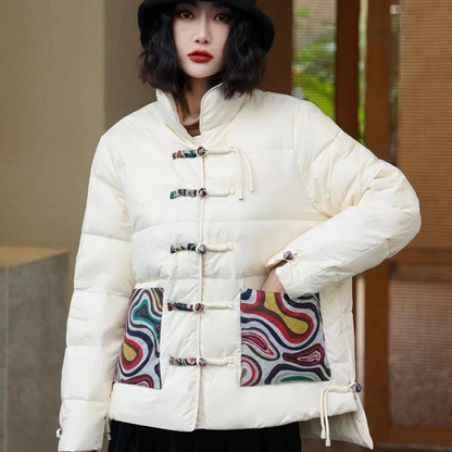 Gemma - Giacca da donna invernale trapuntata con collo alto e tasche fantasia