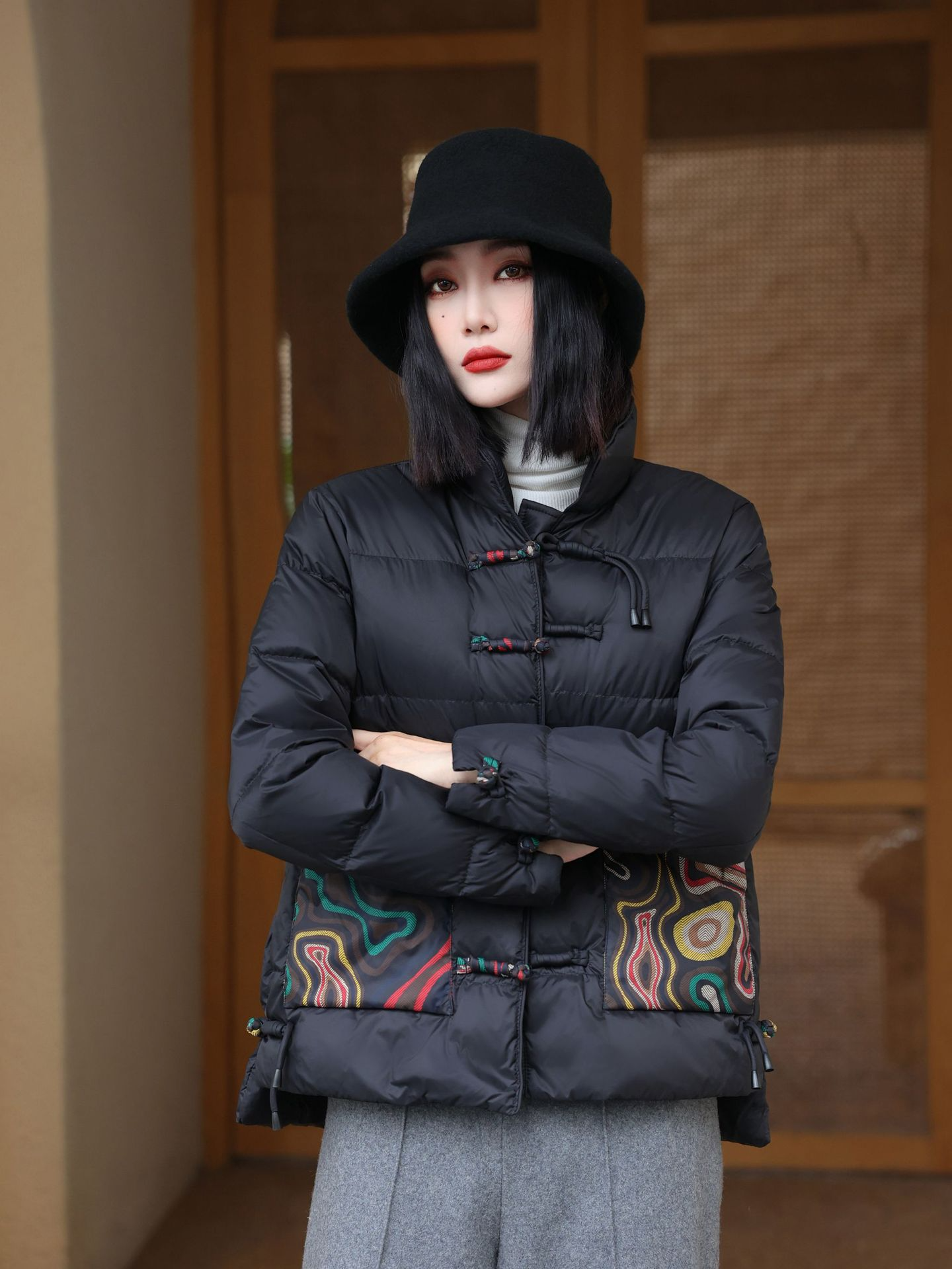 Gemma - Giacca da donna invernale trapuntata con collo alto e tasche fantasia