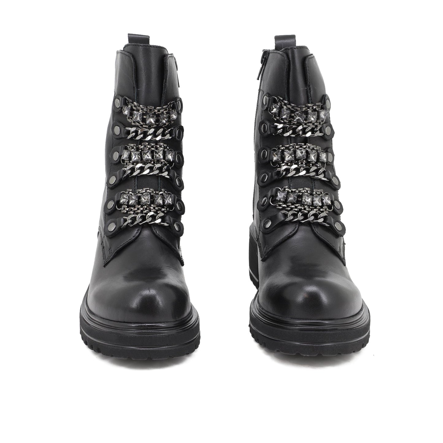 Rosanna - Stivaletti bikers in pelle con catene donna