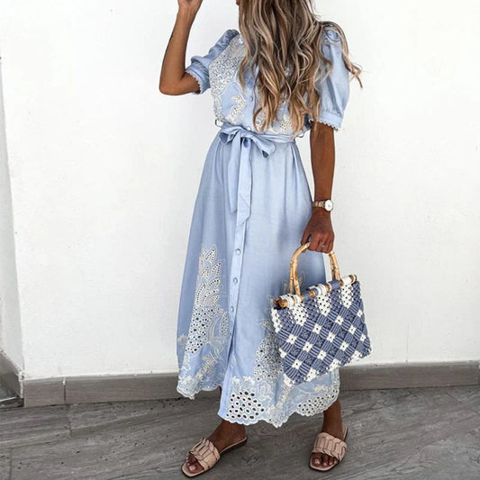 Querida – Abito Blu Ricamato con Dettagli Eleganti Donna Azzurro
