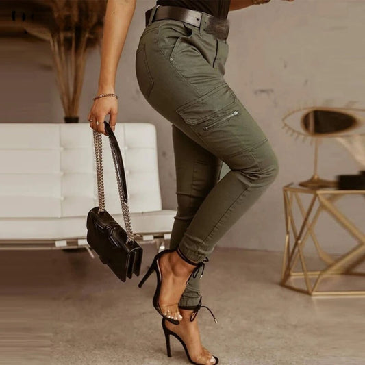 Quinella – Pantaloni Cargo Attillati da Jogging Donna Verde