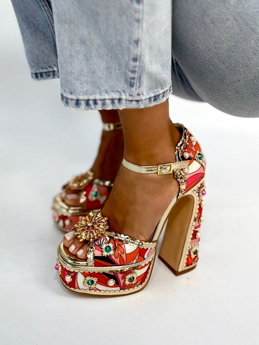 Rachele - Sandali platform alti rossi da donna Rosso