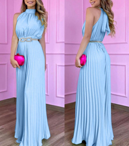 Renata - Tuta plissé elegante da donna Blu