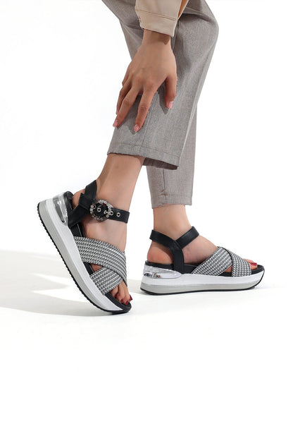 Renza - Sandali con zeppa plateau in ecopelle donna Nero