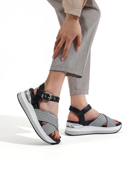 Renza - Sandali con zeppa plateau in ecopelle donna Nero