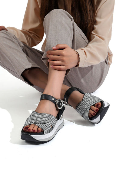 Renza - Sandali con zeppa plateau in ecopelle donna Nero