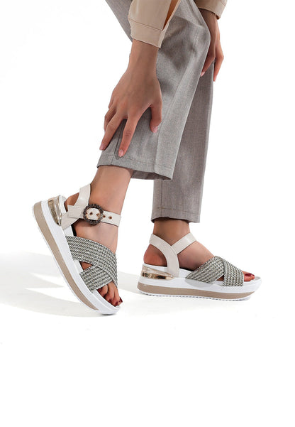 Renza - Sandali con zeppa plateau in ecopelle donna Oro
