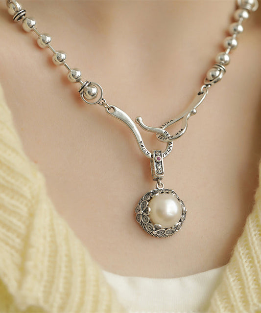 Loretta - Collana Retro Perla Pendente Argento Donna