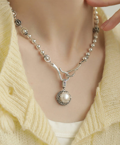 Loretta - Collana Retro Perla Pendente Argento Donna