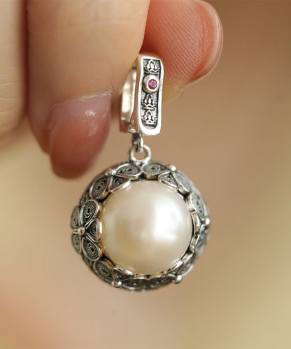 Loretta - Collana Retro Perla Pendente Argento Donna